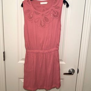MM Couture Coral Detailed Beading Mini Dress with Pockets, size small.